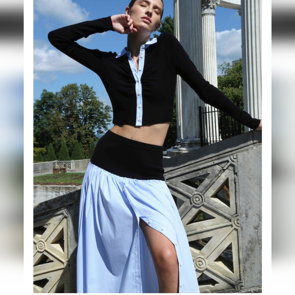NAADAM STRIPED MIXED MEDIA SKIRT, SIZE L, NWT $375
